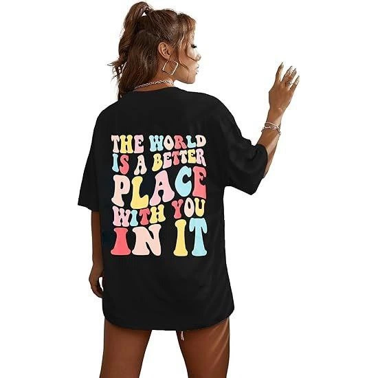 Bisiklet Yaka Baskılı T-shirt - Siyah