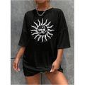 Bisiklet Yaka Baskılı T-shirt - Siyah