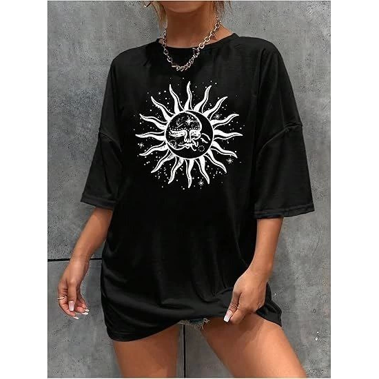Bisiklet Yaka Baskılı T-shirt - Siyah