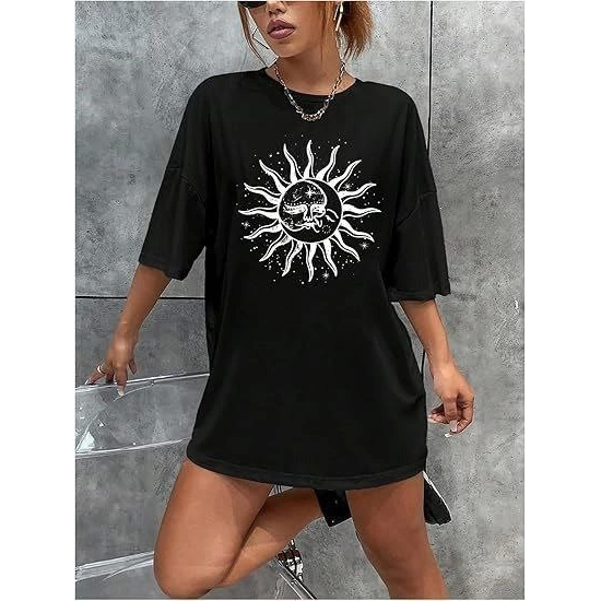 Bisiklet Yaka Baskılı T-shirt - Siyah