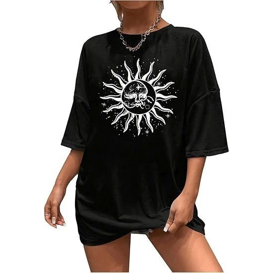 Bisiklet Yaka Baskılı T-shirt - Siyah