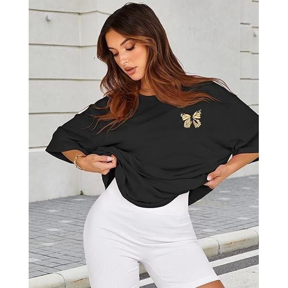 Bisiklet Yaka Baskılı T-shirt - Siyah