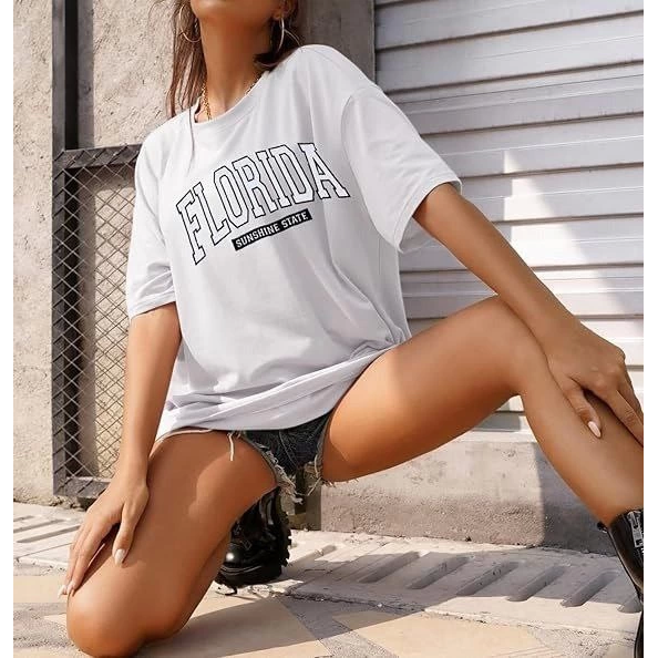 Bisiklet Yaka Baskılı T-shirt - Beyaz