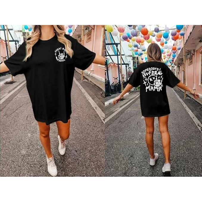 Bisiklet Yaka Baskılı T-shirt - Siyah