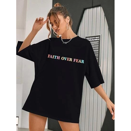 Bisiklet Yaka Baskılı T-shirt - Siyah