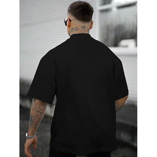 Erkek Bisiklet Yaka Kısa Kol Baskılı T-shirt - Siyah