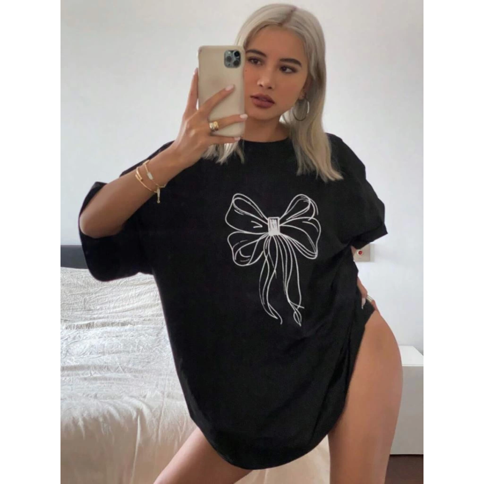 Baskılı Oversize T-shirt - Siyah