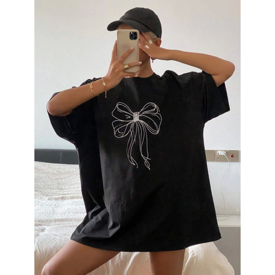 Baskılı Oversize T-shirt - Siyah