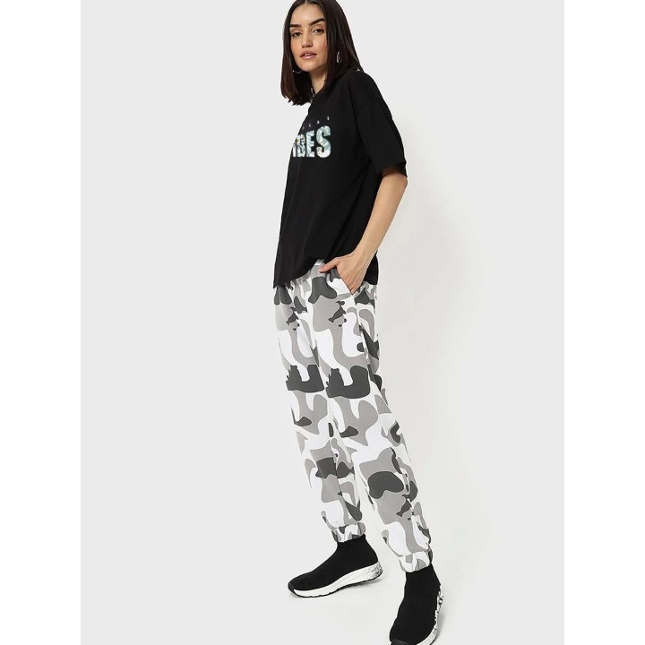 Baskılı Oversize T-shirt - Siyah