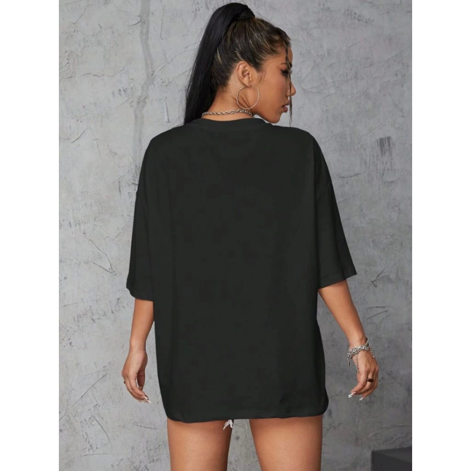 Baskılı Oversize T-shirt - Siyah