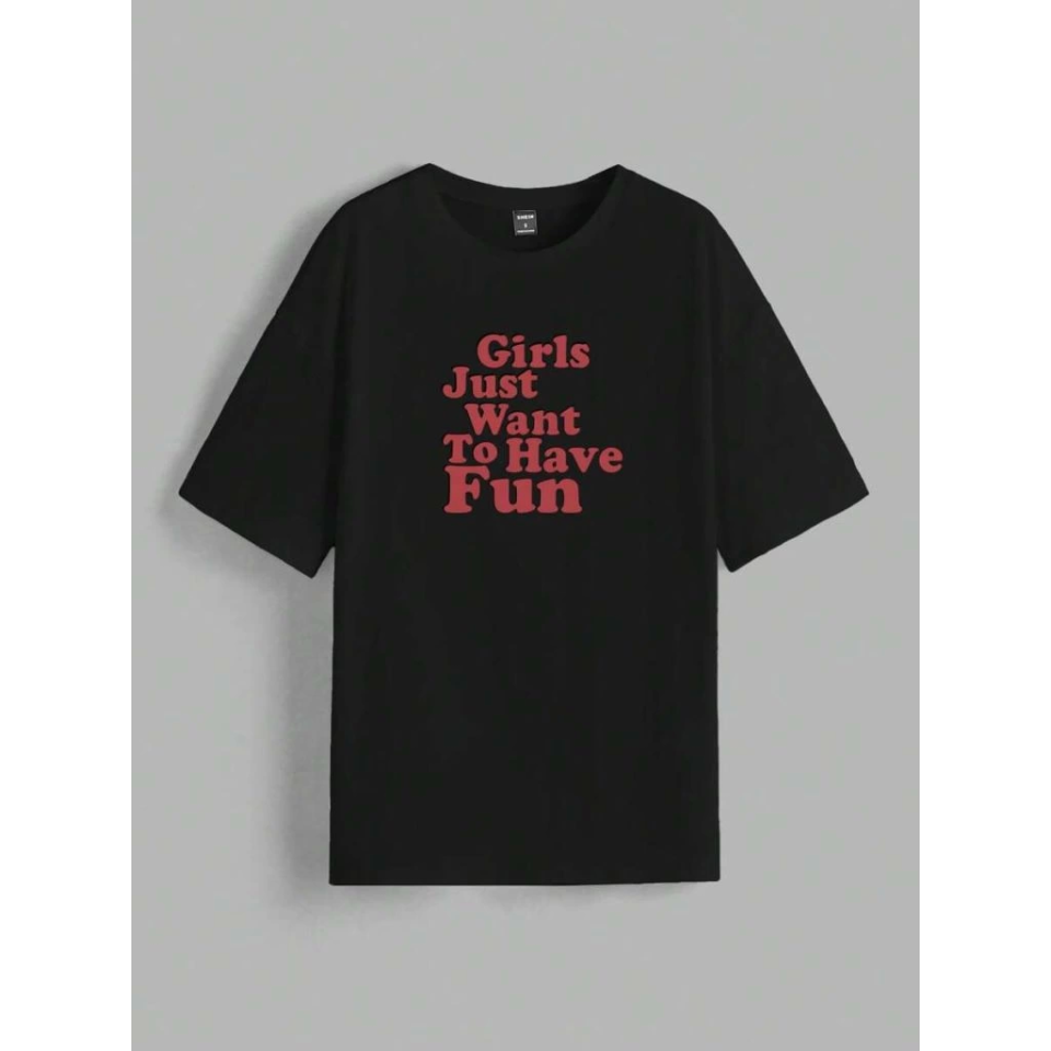 Baskılı Oversize T-shirt - Siyah
