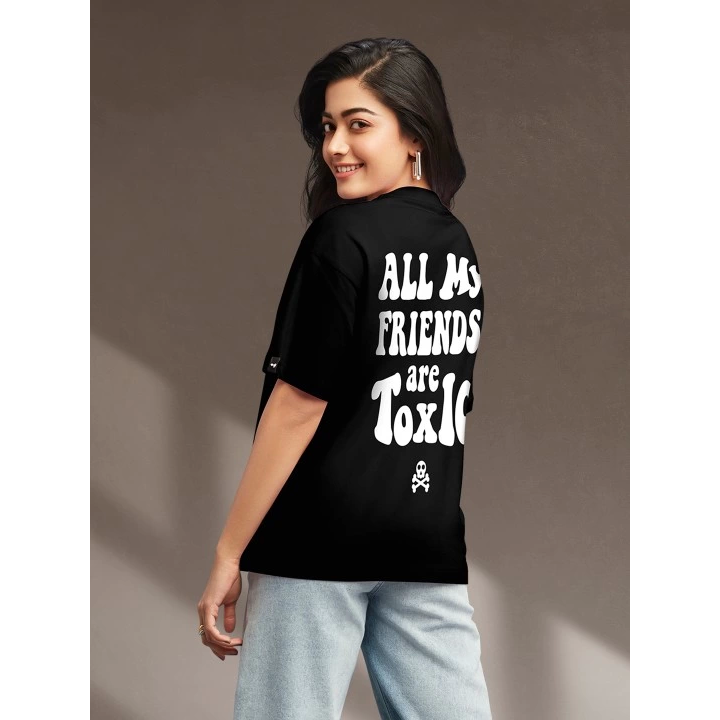 Baskılı Oversize T-shirt - Siyah