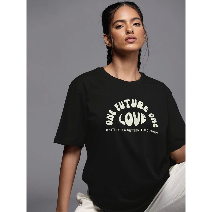 Baskılı Oversize T-shirt - Siyah