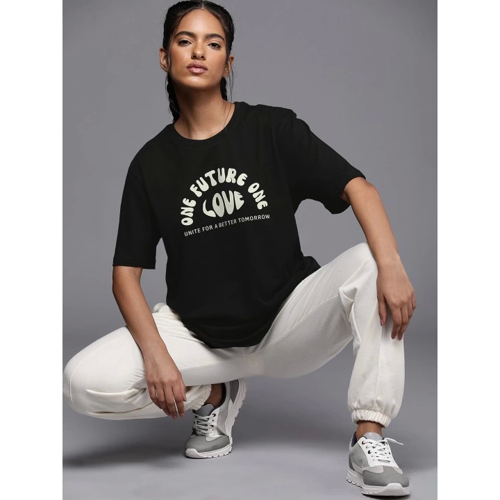Baskılı Oversize T-shirt - Siyah