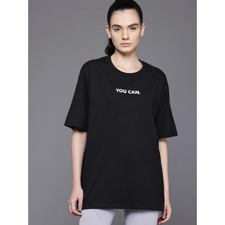 Baskılı Oversize T-shirt - Siyah