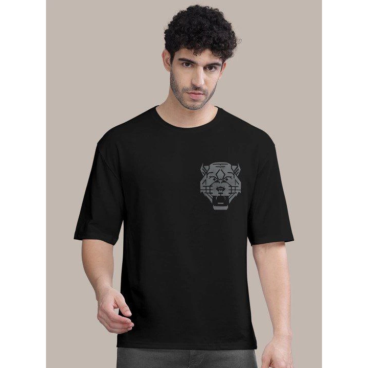 Erkek Baskılı Oversize T-shirt - Siyah