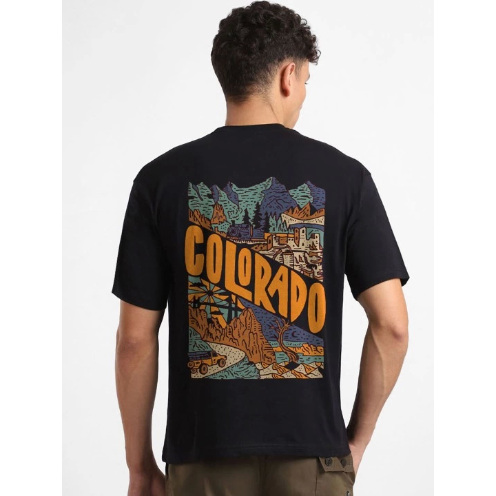 Erkek Baskılı Oversize T-shirt - Siyah