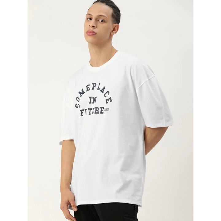 Erkek Baskılı Oversize T-shirt - Beyaz