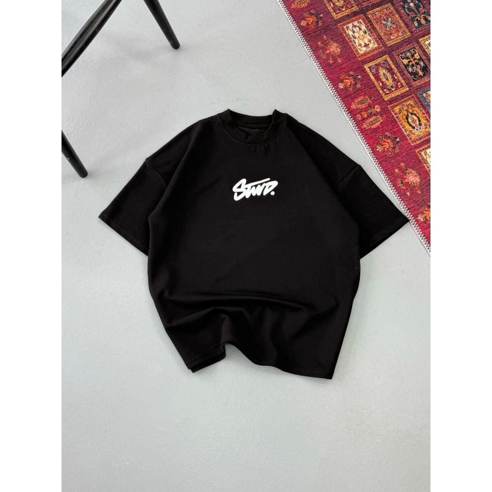 Erkek Baskılı Oversize T-shirt - Siyah