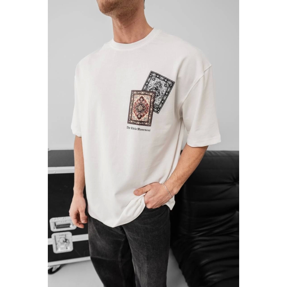 Erkek Baskılı Oversize T-shirt - Beyaz