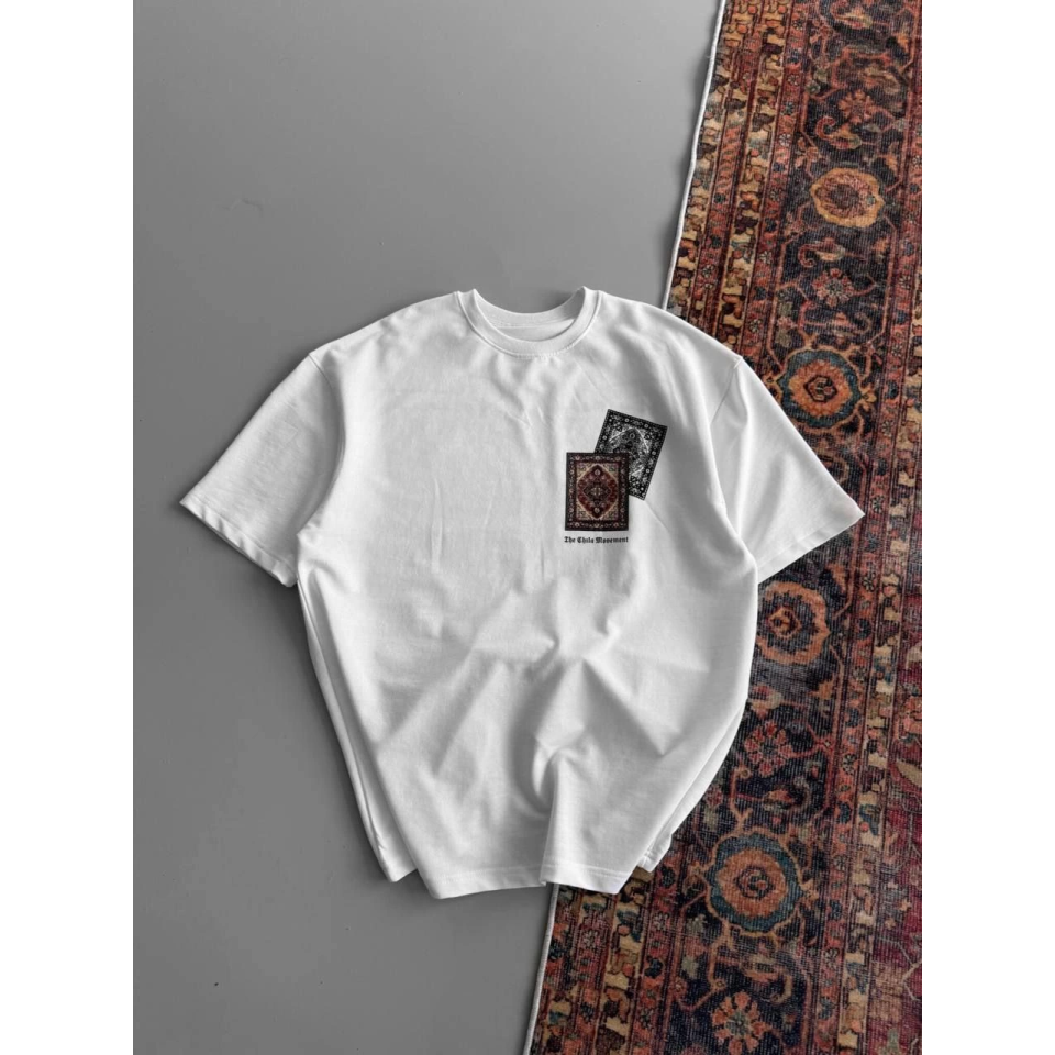 Erkek Baskılı Oversize T-shirt - Beyaz