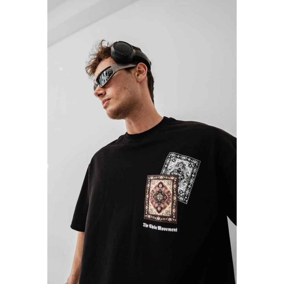 Erkek Baskılı Oversize T-shirt - Siyah