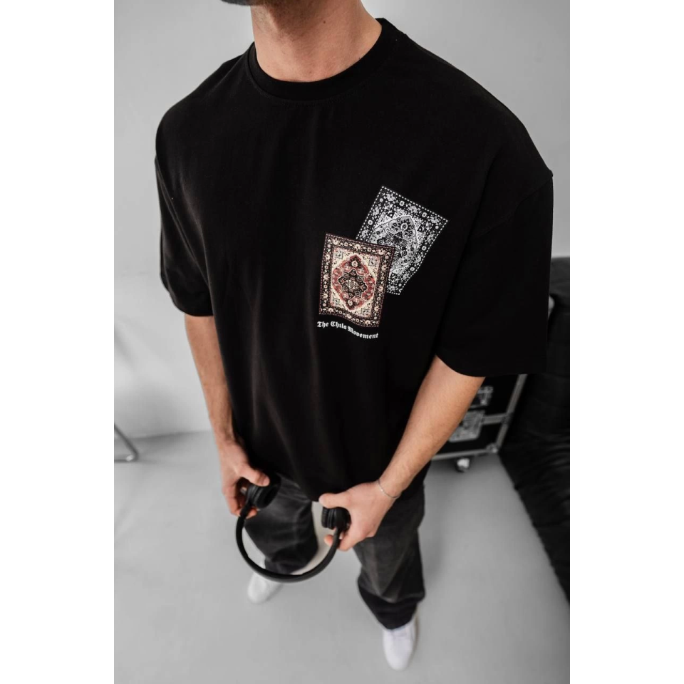 Erkek Baskılı Oversize T-shirt - Siyah