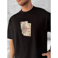 Ön Ve Arka Baskılı Oversize Bisiklet Yaka T-shirt - Siyah