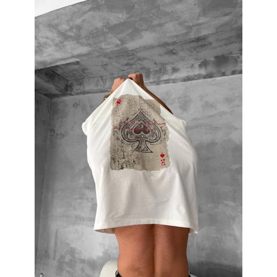 Erkek Ön Ve Arka Baskılı Oversize Bisiklet Yaka T-shirt - Beyaz