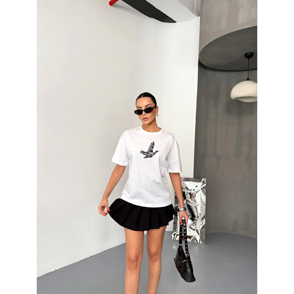 Kısa Kol Baskılı T-shirt - Beyaz