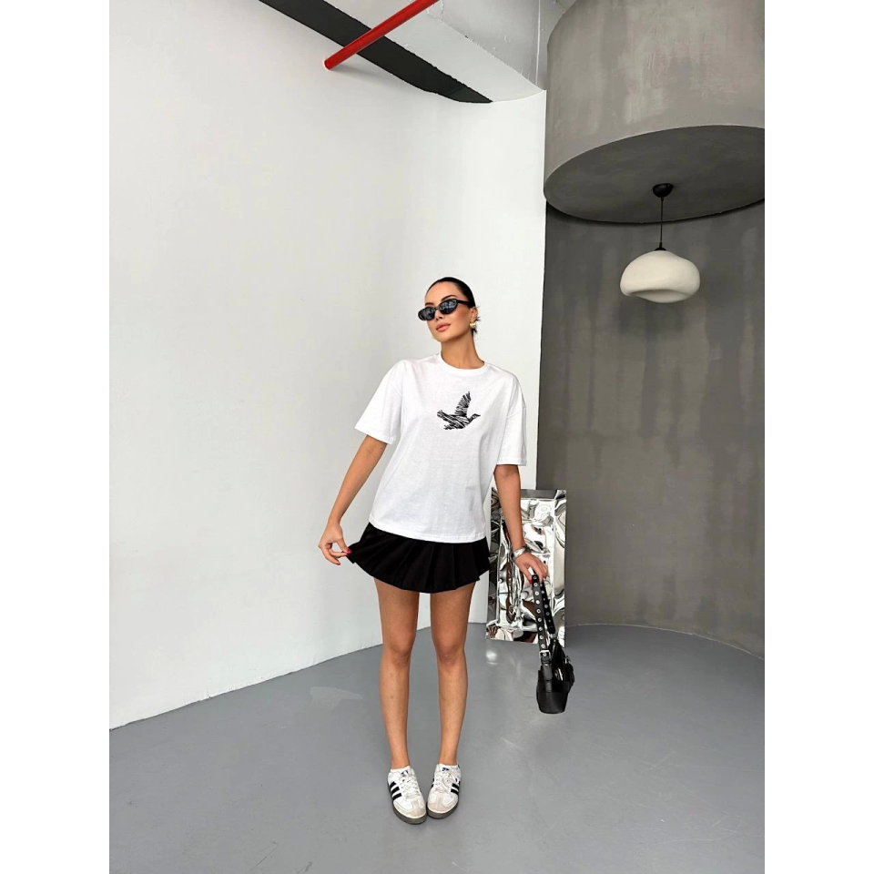 Kısa Kol Baskılı T-shirt - Beyaz