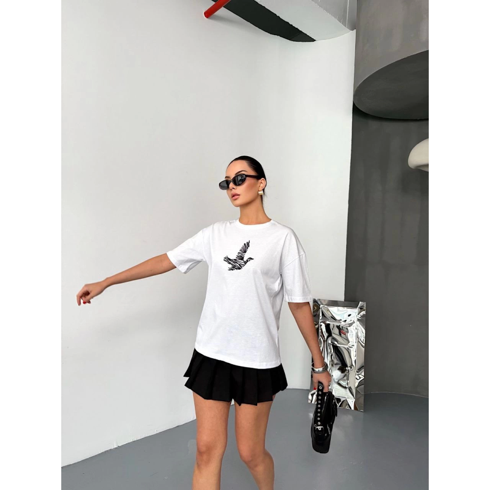 Kısa Kol Baskılı T-shirt - Beyaz