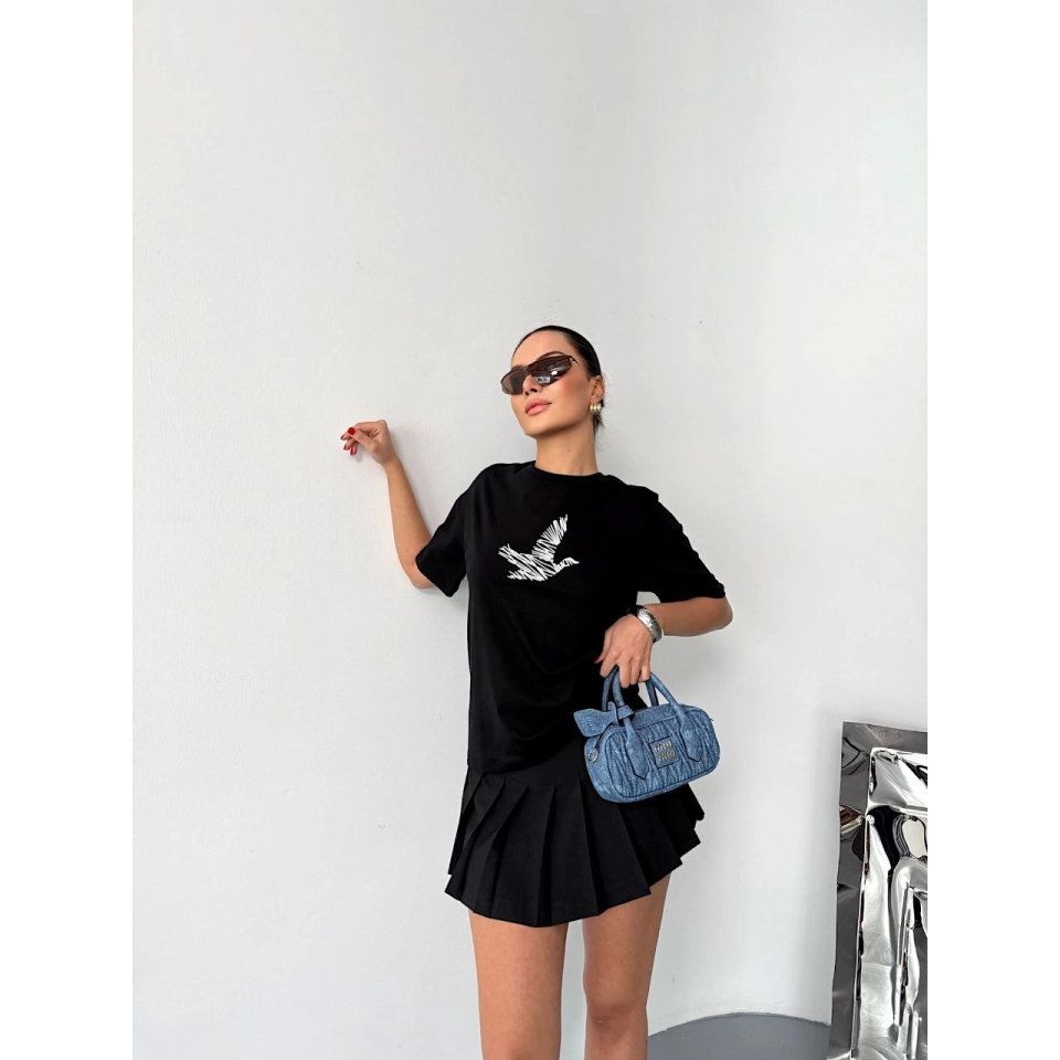 Kısa Kol Baskılı T-shirt - Siyah