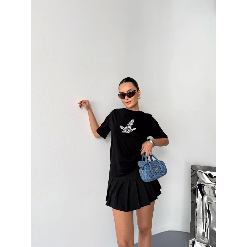 Kısa Kol Baskılı T-shirt - Siyah