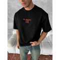 Ön Ve Arka Baskılı Oversize Bisiklet Yaka T-shirt- Siyah