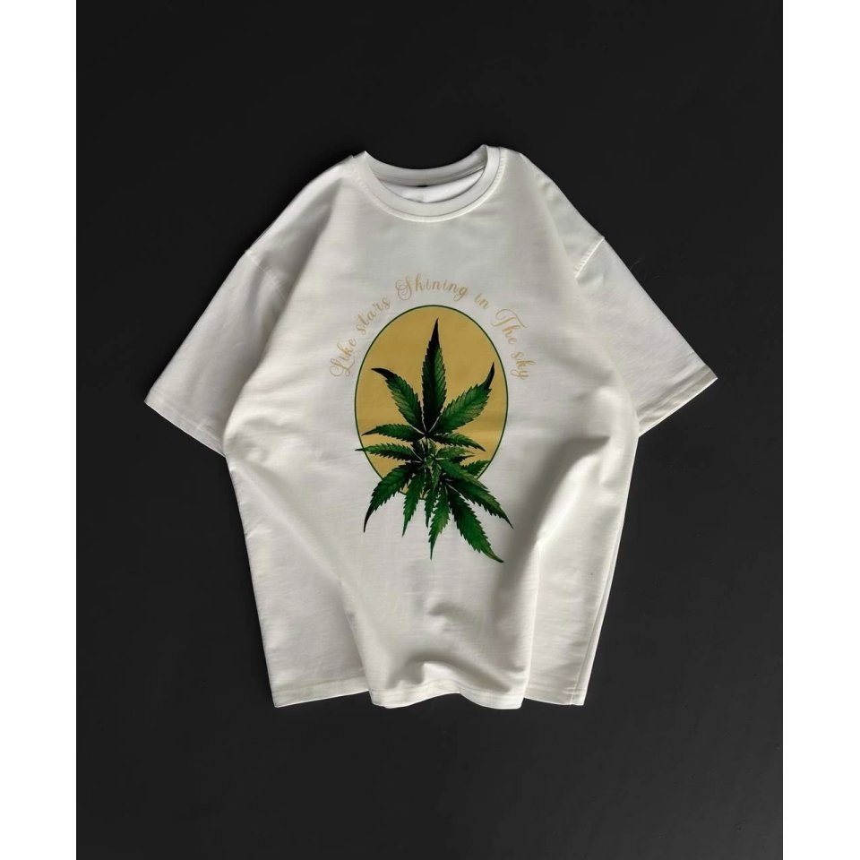Ön Ve Arka Baskılı Oversize Bisiklet Yaka T-shirt- Beyaz