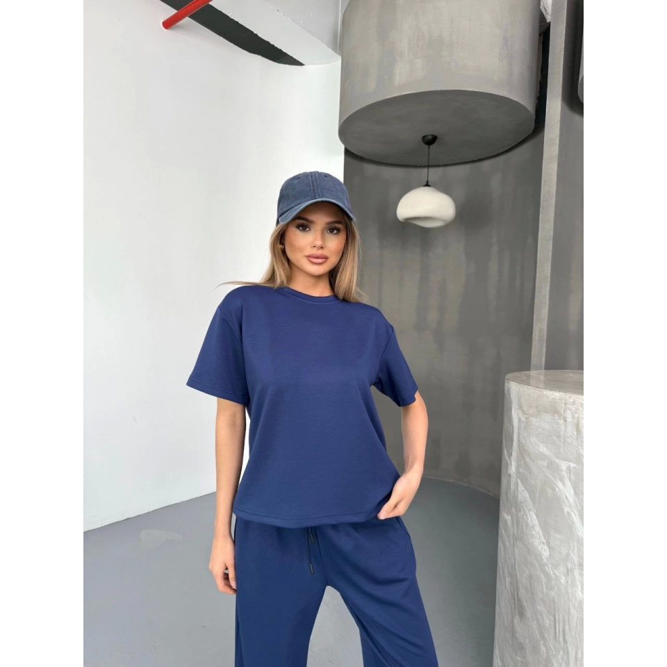 Osy Modal Yumuşak Dokulu Kumaş Kısa Kollu Bluz Rahat Pantalon Ikili Takım- Lacivert