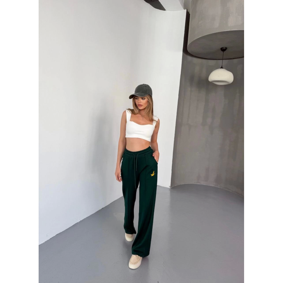 Osy Modal Yumuşak Dokulu Kumaş Nakış Işlemeli Rahat Bol Paça Eşofman Pantalon - Siyah