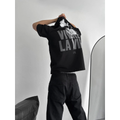 Baskılı Oversize Bisiklet Yaka T-shirt - Siyah