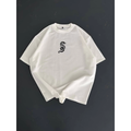 Baskılı Oversize Bisiklet Yaka T-shirt - Beyaz
