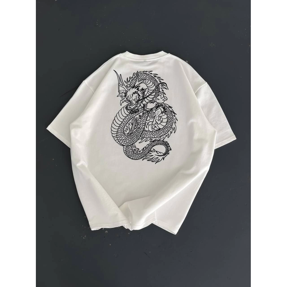 Baskılı Oversize Bisiklet Yaka T-shirt - Beyaz