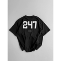 Baskılı Oversize Bisiklet Yaka T-shirt - Siyah