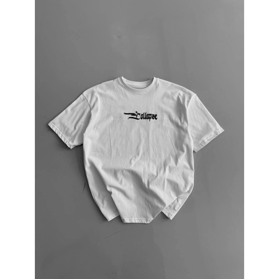 Baskılı Oversize Bisiklet Yaka T-shirt - Beyaz