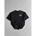 Baskılı Oversize Bisiklet Yaka T-shirt - Siyah