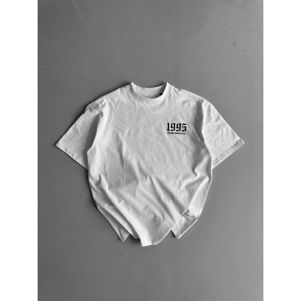 Baskılı Oversize Bisiklet Yaka T-shirt - Beyaz