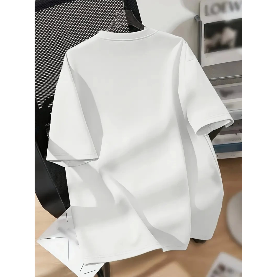 Baskılı Oversize Bisiklet Yaka T-shirt - Beyaz