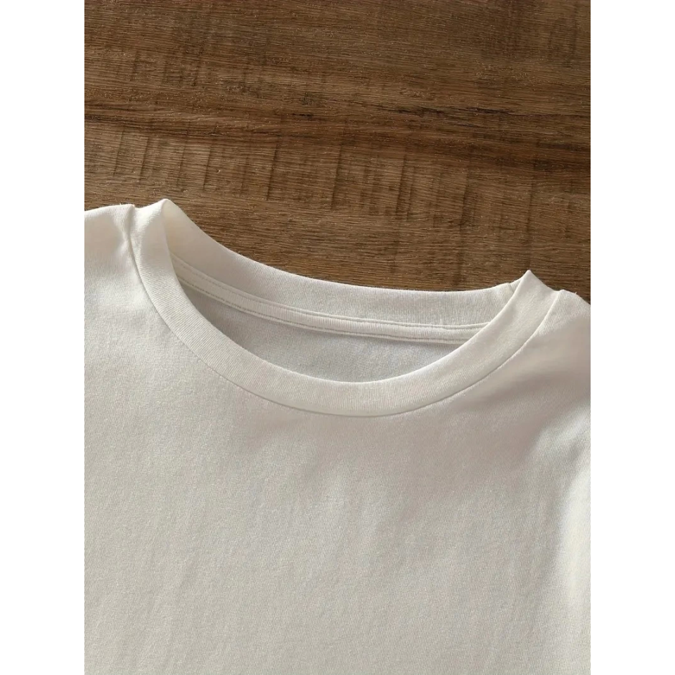 Baskılı Oversize Bisiklet Yaka T-shirt - Beyaz
