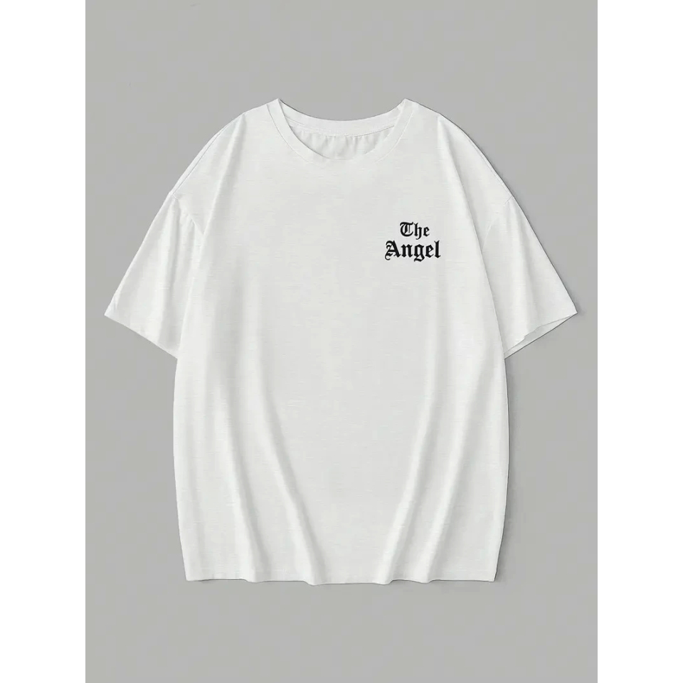 Baskılı Oversize Bisiklet Yaka T-shirt - Beyaz
