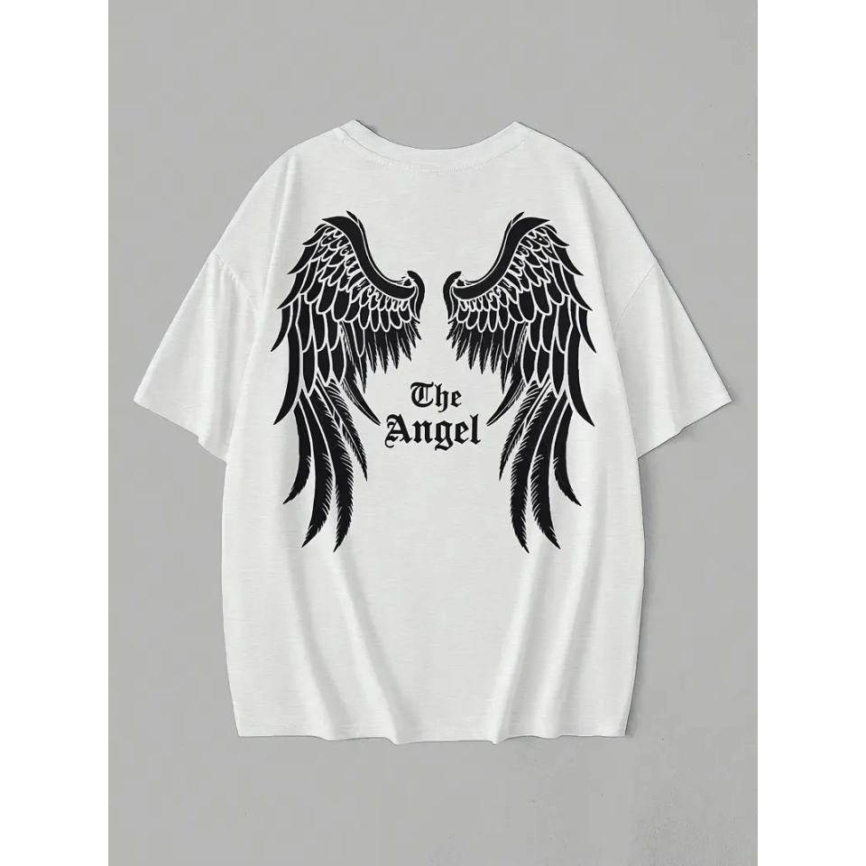 Baskılı Oversize Bisiklet Yaka T-shirt - Beyaz