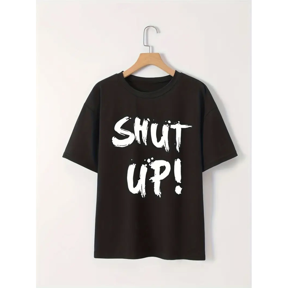 Baskılı Oversize Bisiklet Yaka T-shirt - Siyah